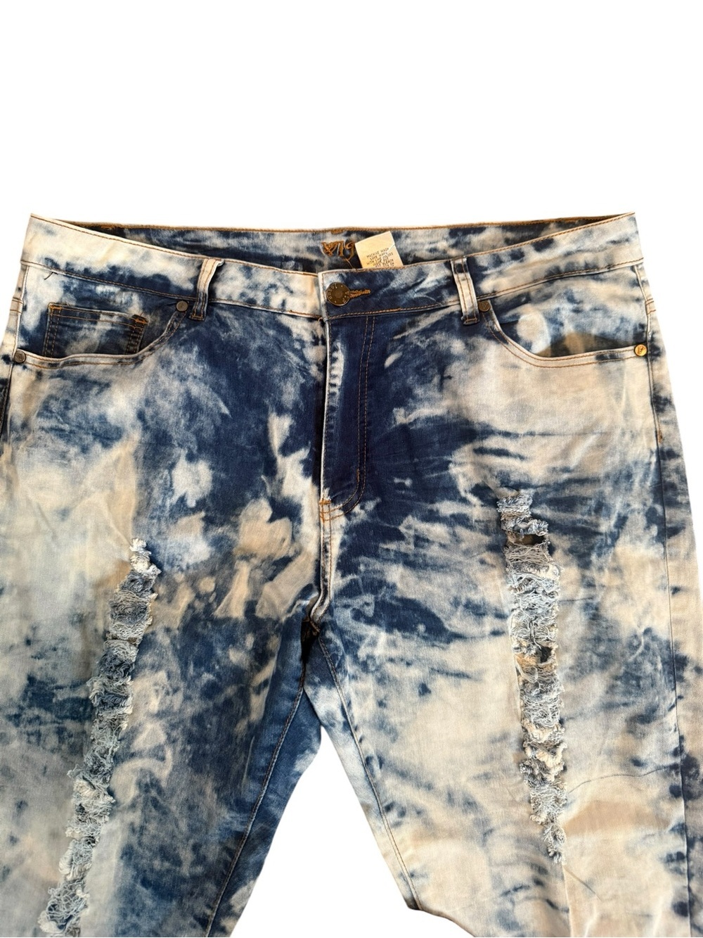 Women’s VIP Jeans Tie-Dye Distressed stretchy Skinny Jeans Blue & White Size 22W - Picture 5 of 11